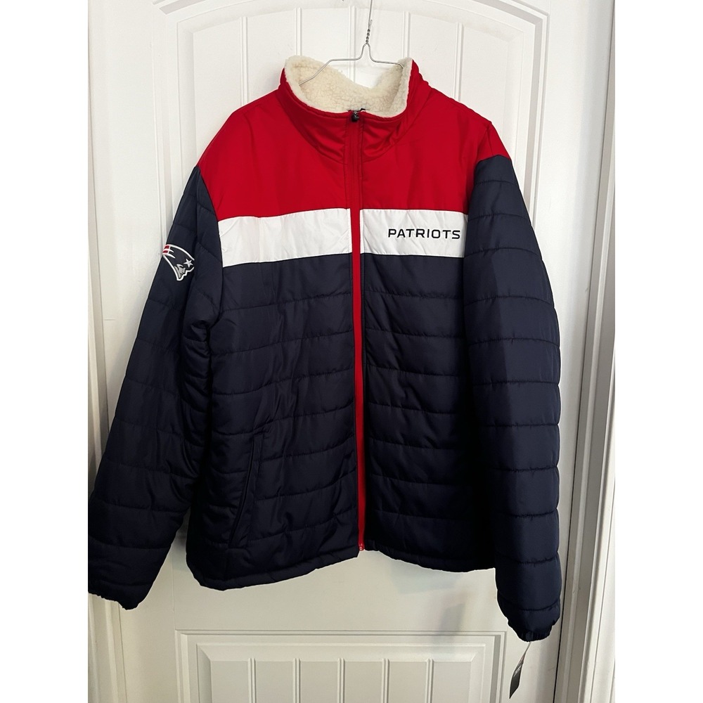 New! New England Patriots G-III Puffer Jacket NFL Navy Red XL Sherpa Lined CC